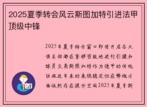 2025夏季转会风云斯图加特引进法甲顶级中锋